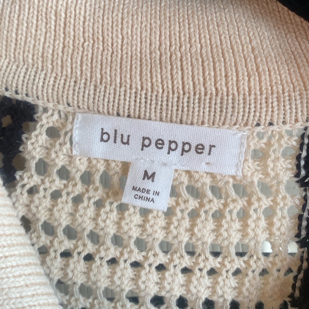 Blu Pepper NWT Back Tie Open Stitch Collared Long Sleeve 100% Cotton Sweater - Picture 10 of 13